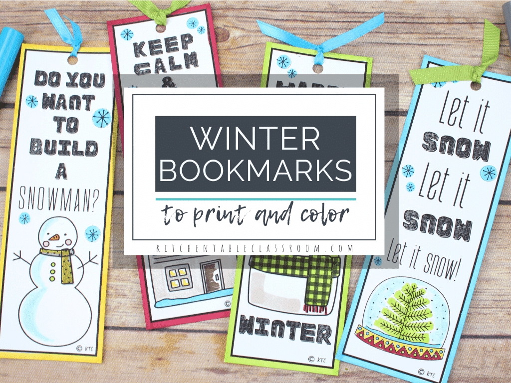 winter bookmarks to print and color - the kitchen table classroom